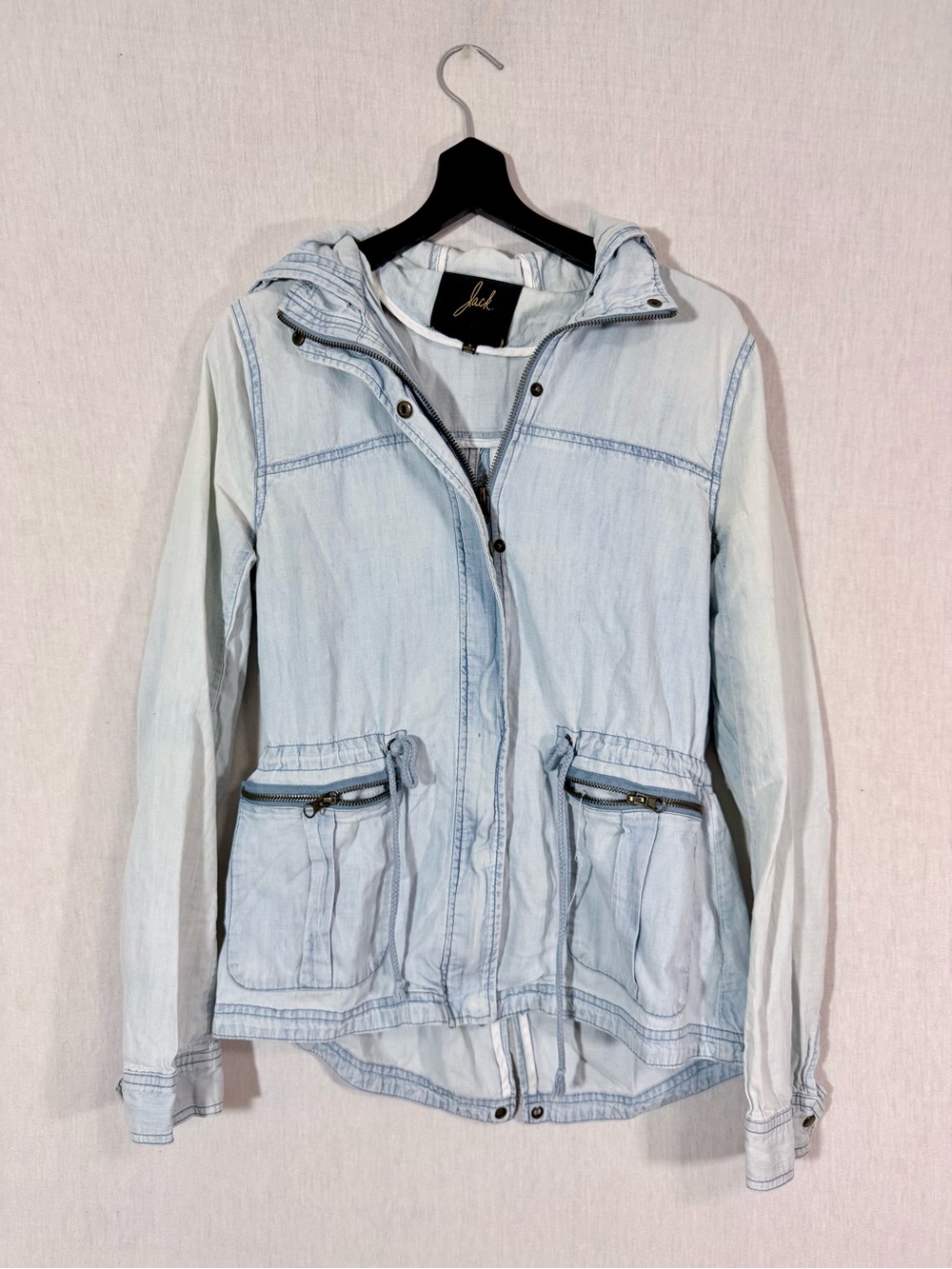 Jack size S Lightweight 100% Cotton acidwash Blue Denim Hooded Jacket
